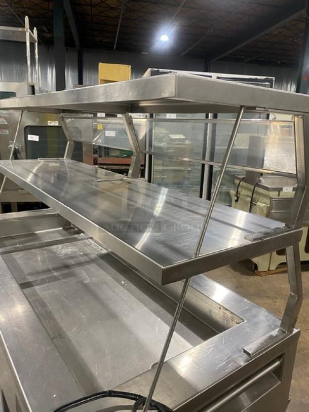 Precision Stainless Steel Refrigerated Salad Bar, Model SST2024RTNYC, double overhead shelf, on casters, 120V, 1 phase.