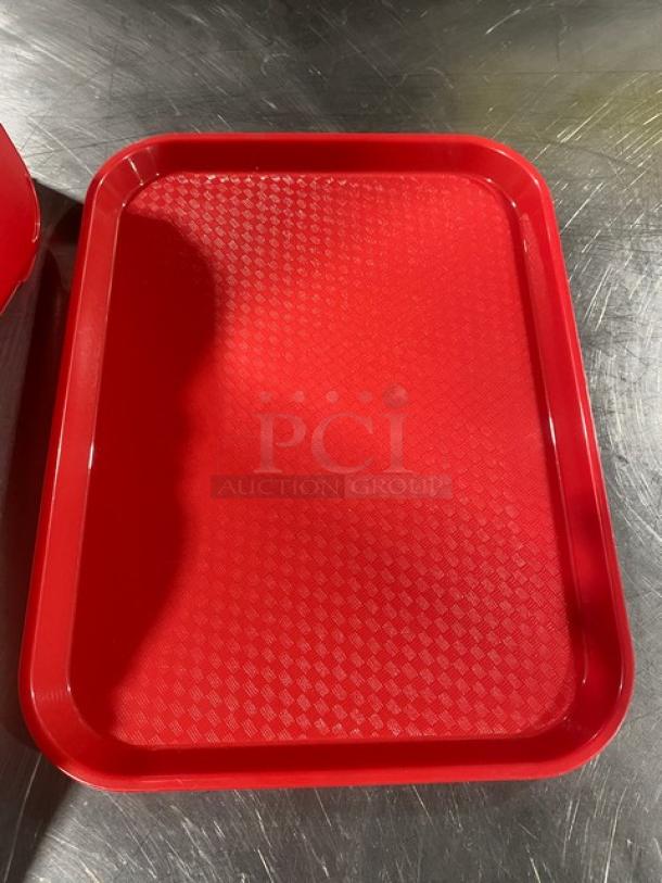 Cambro red rectangular fast food tray, Model 1014FF163, textured surface, excellent condition.