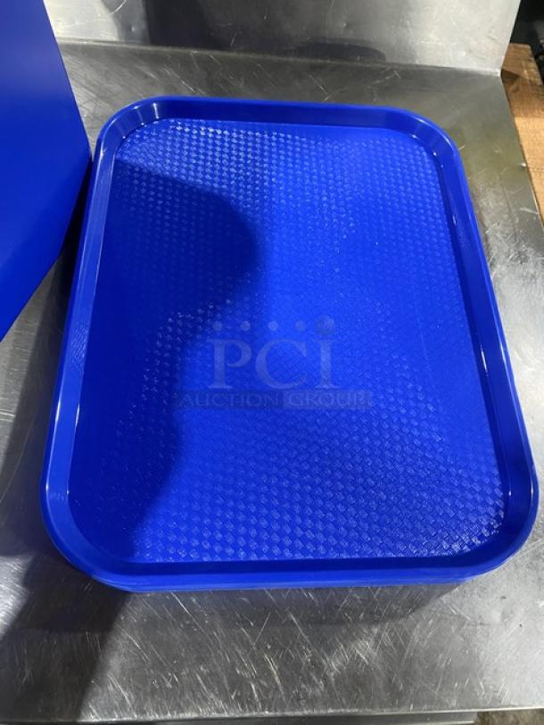 Cambro 1418FF blue rectangular serving tray, textured surface, excellent condition, commercial use, fast food model.