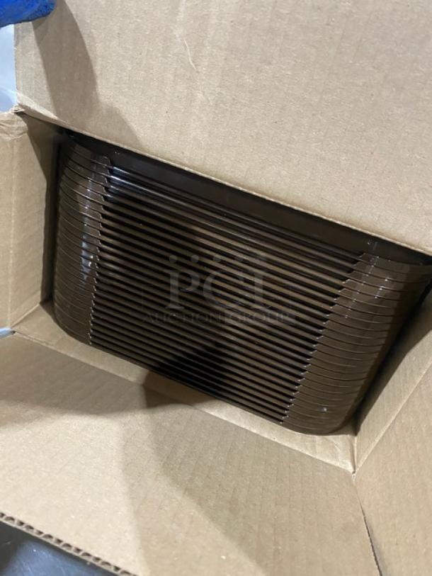 New Cambro 10"x14" brown trays, Model 1014FF167, in box. Perfect condition, commercial-grade, ideal for fast food serving.