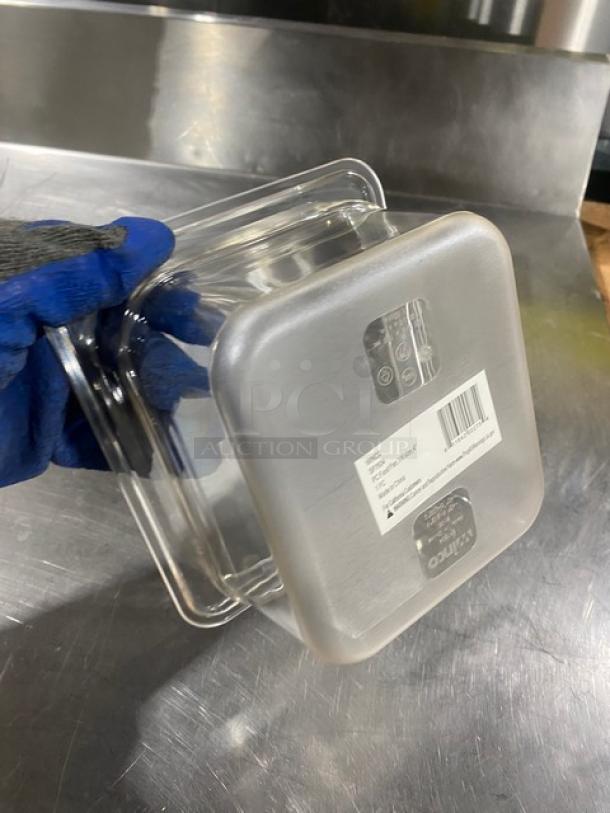 Winco SP7604 clear polycarbonate food pan, 1/6 size, 4" deep, new condition with label.