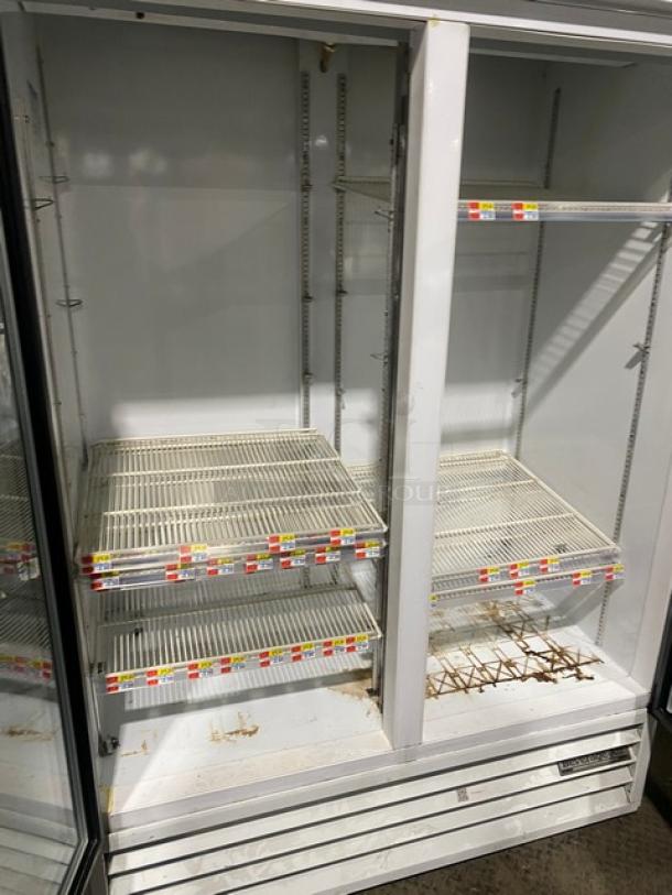 Beverage-Air MT49W commercial stainless steel double glass door refrigerator, poly coated racks, used condition, 115V 1 Phase.