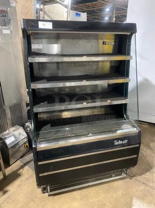 Turbo Air TOM-40M(B) black stainless steel multitier refrigerated merchandiser, open display, model TOM40MB, SN: TMM40146009.