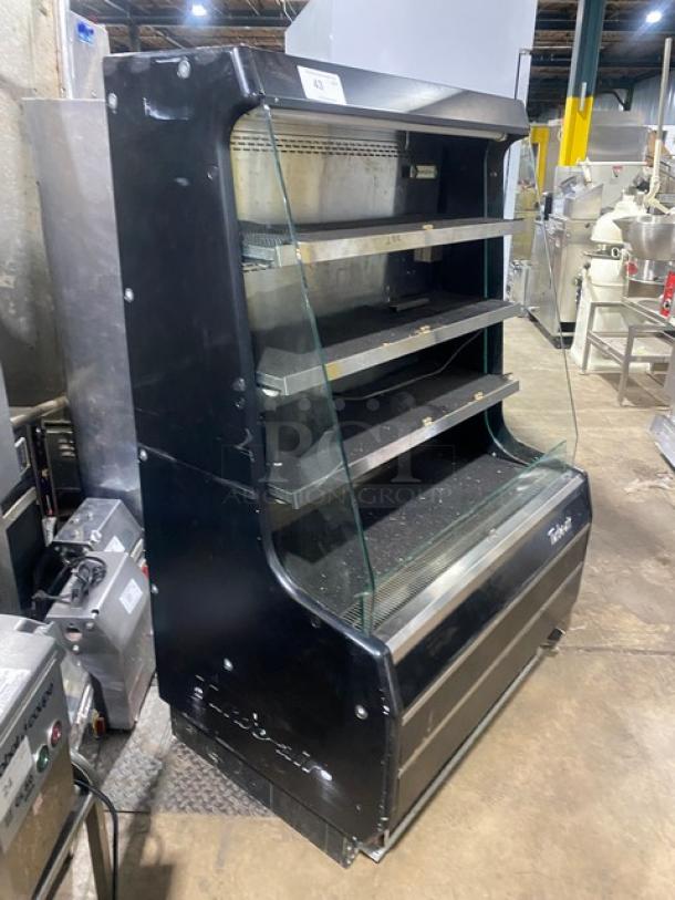 Turbo Air TOM-40M(B) black stainless multi-tier refrigerated open merchandiser, 120V, 1 phase, used, SN: TMM40146009.