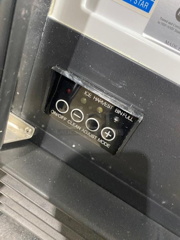 Asbury MIM50 commercial ice maker control panel with buttons for on/off, clean, adjust mode. Energy Star certified.