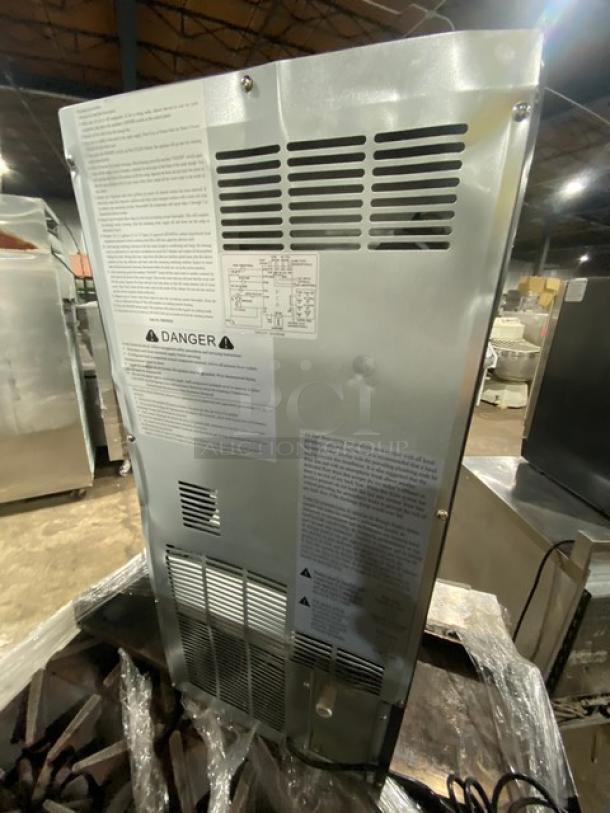 Asbury MIM50P stainless steel electric ice maker and bin combo, Energy Star certified. Model: MIM50P, SN: 00550820205, 115V.