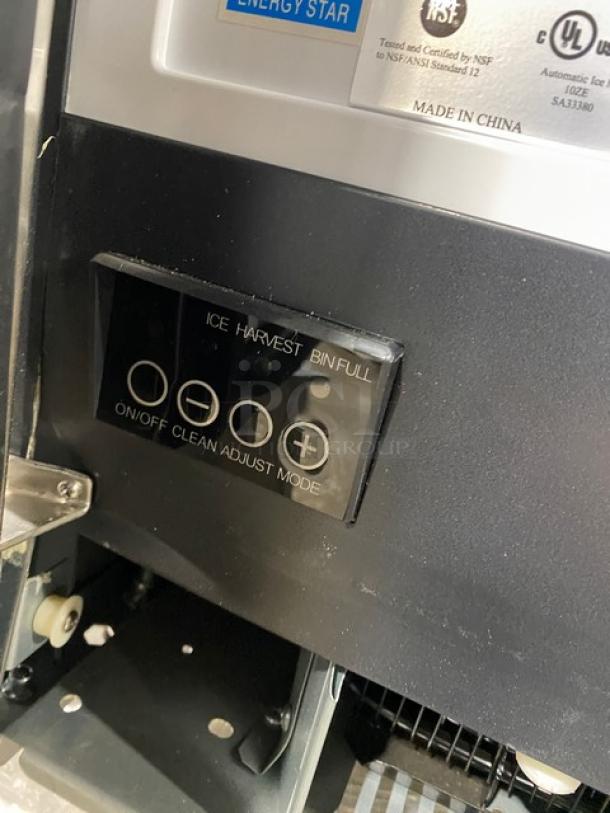 Asbury MIM50P Ice Maker/Bin Combo, stainless steel, Energy Star, control panel showing settings; 115V, Made in China.