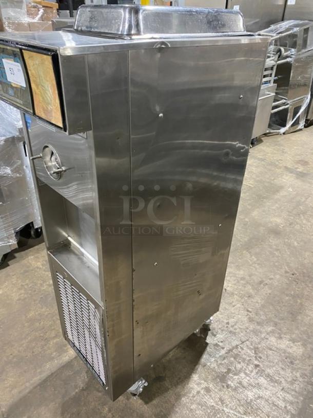 Electro Freeze 33S-237 stainless steel soft serve machine, 1-phase, 208-230V, on casters, good condition, commercial use.