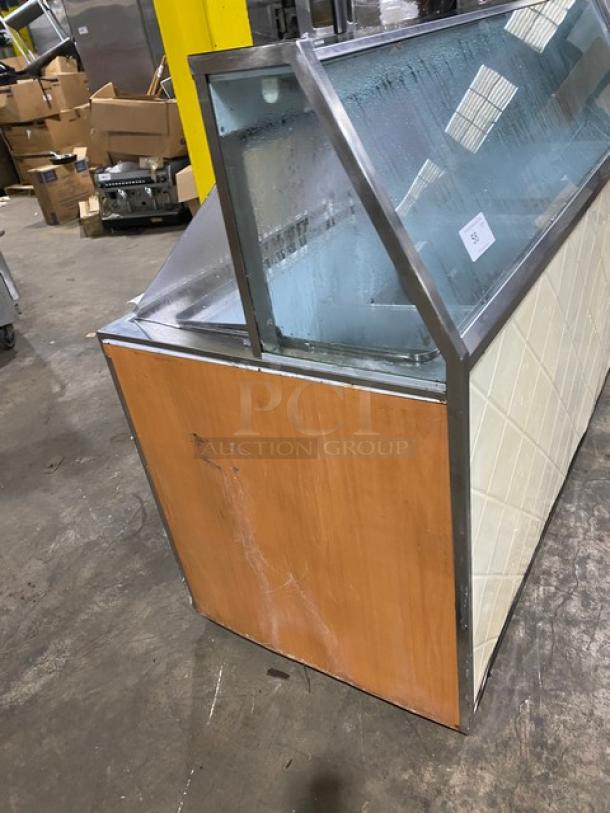 Beverage-Air BRT68P 68" dipping cabinet, white, with sneeze guard, rear double lift-open doors, 115V, used condition.