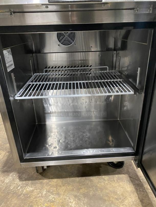 Atosa Commercial Stainless Steel Single Door Prep Table, Model MSF8305GR, with poly-coated wire rack, on casters, 115V 1 Phase.