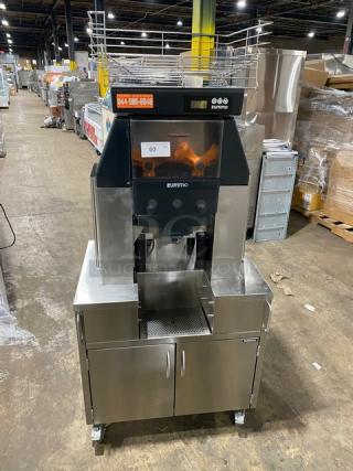 Zummo Nature Adapt Series Z40CN commercial citrus juicer, stainless steel, with drip tray and caster wheels. Model Z40C-N.