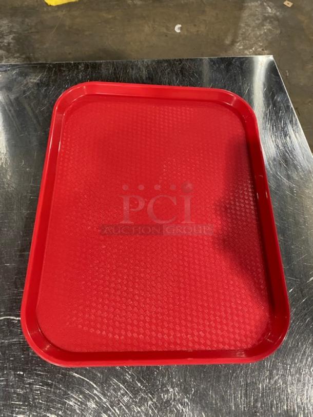 Cambro red 14"x18" rectangular fast food tray, model 1418FF, new condition, durable commercial quality.