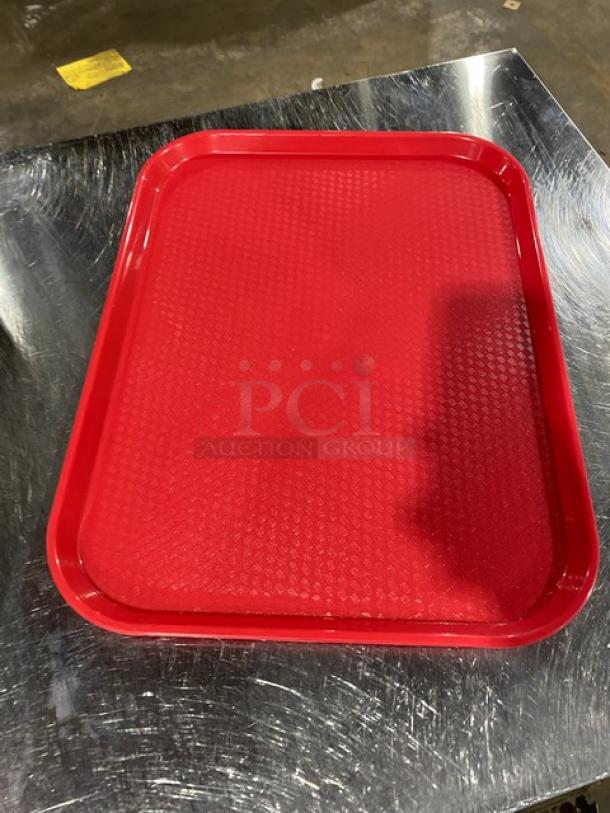 Red Cambro 1418FF commercial fast food serving tray, 14"x18", new condition, textured surface.