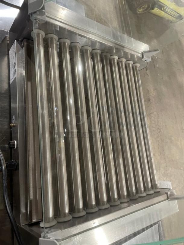 Festival ETR211 stainless steel hot dog roller with curved sneeze guard, electric-powered, model ET-R2-11, 110V.