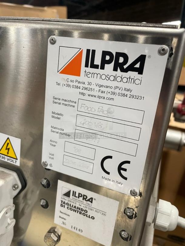 Ilpra Koch UltraSource Series 400VG stainless steel vacuum tray sealer, model FP7597, 220V, semi-automatic, on legs.