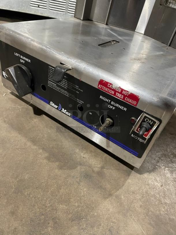 Star Max Series VBG30 vertical gyro broiler, stainless steel, natural gas, on legs, model detail visible, used condition.