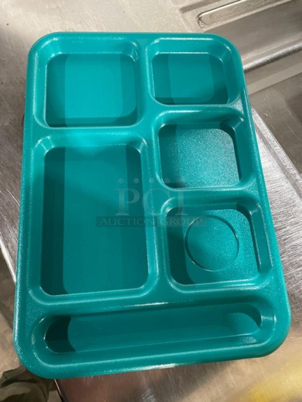 NEW Cambro teal 10" x 14" rectangular serving tray, model BCT1014414, six compartments, commercial-grade.