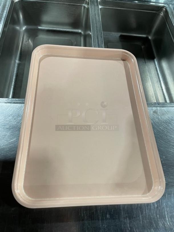 Cambro Camtray Series beige rectangular serving tray, new condition, commercial-grade, ideal for fast food service.