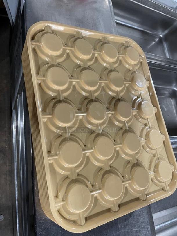 New Cambro beige rectangular cup stacker/glass keeper in excellent condition, designed for commercial use.