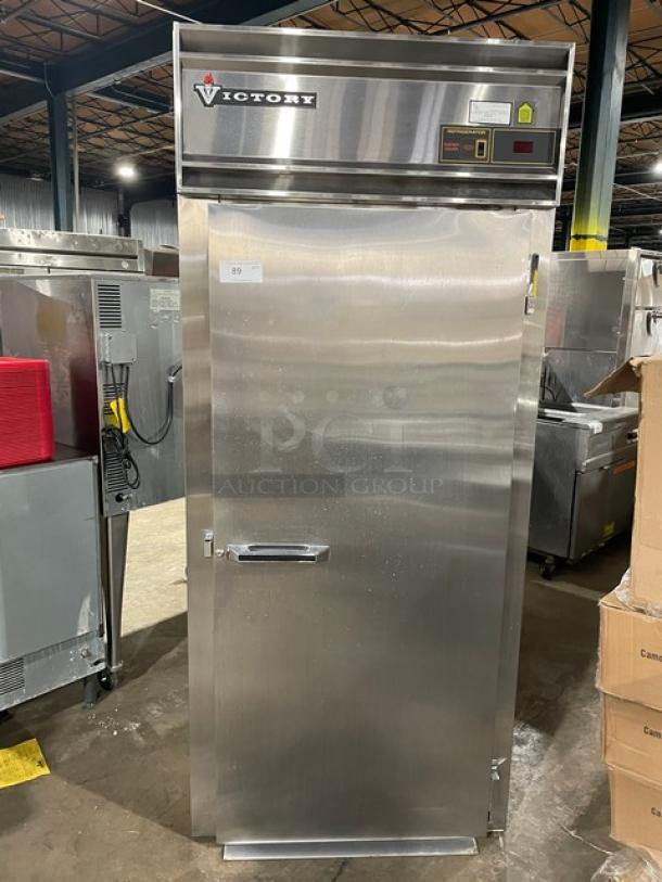Victory Commercial Stainless Steel Single Door Roll-In Refrigerator, Model RIS-1D-S7-PT, in good condition.