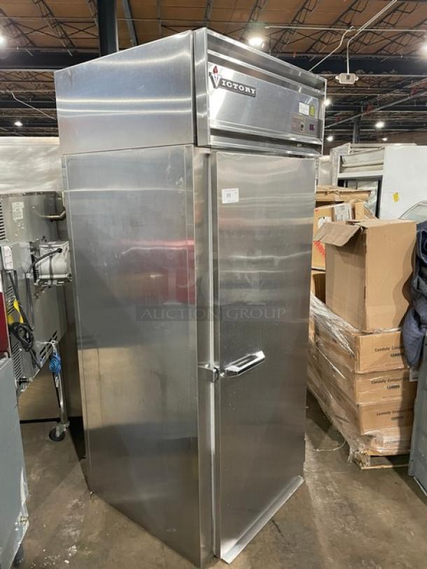 Victory RIS1DS7PT stainless steel roll-in refrigerator, single door, commercial use, model RIS-1D-S7-PT, 115V, good condition.