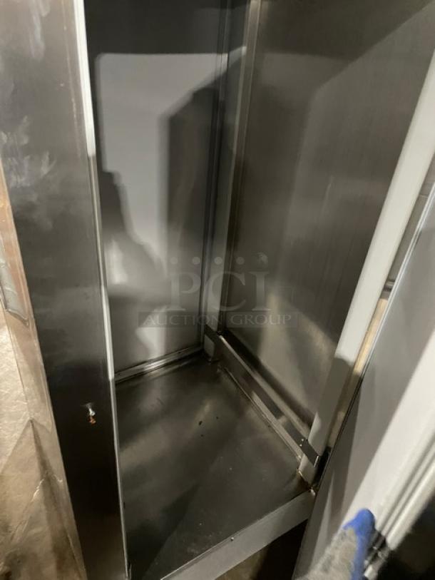 Victory Commercial Stainless Steel Single Door Roll-In Refrigerator, Model RIS-1D-S7-PT, 115V 1 Phase, clean interior.