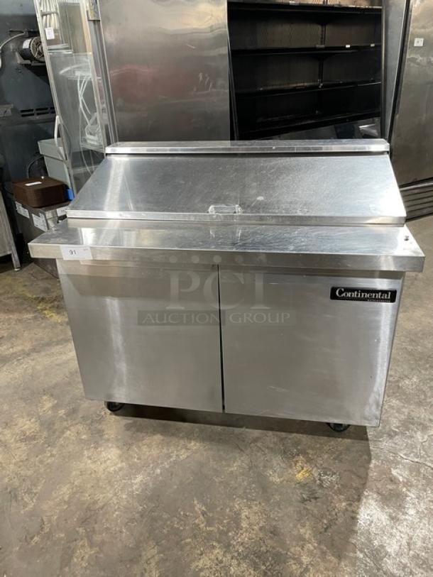 Continental SW48-18M stainless steel 2-door refrigerated prep table. Bain Marie style, on casters, model SW48-18M.
