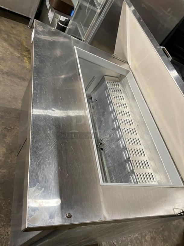 Continental 2 Door Stainless Steel Refrigerated Bain Marie Prep Table, Model SW48-18M, on casters, used condition.
