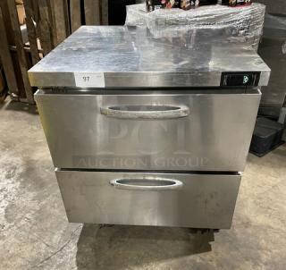 Continental SWF32N 2-Drawer stainless steel undercounter worktop freezer, model SN: 159A8494, on casters, 115V 1 Phase.