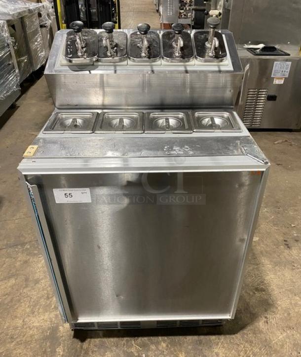 Silver King SKF2A stainless steel refrigerated ice cream topping dispenser with poly coated wired rack, commercial use.