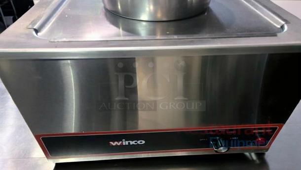 Winco FW-S500 electric food warmer, superb condition, stainless steel, 120V, fully tested, model FW-S500 label visible.