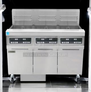 Pristine Frymaster HD50CS triple vat gas fryer, natural gas, fully tested, stainless steel, excellent condition.