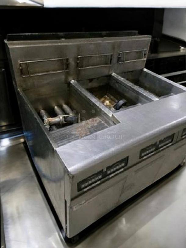 Frymaster HD50CS triple vat gas fryer, pristine condition, natural gas, Shreveport-made, fully tested and working.