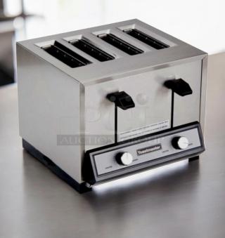 Toastmaster TP409 commercial 4-slot toaster, outstanding condition, stainless steel, dual controls, 120V, fully tested.