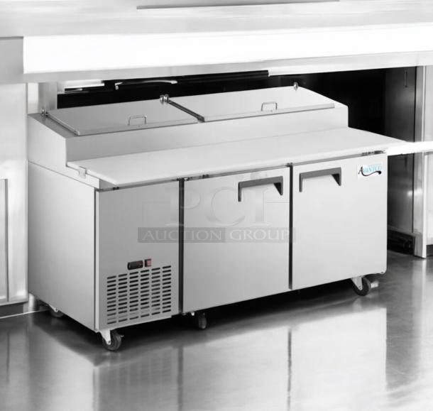 Outstanding condition Kintera KRR70X two-door pizza prep refrigerator, stainless steel, tested, 115V, commercial use.