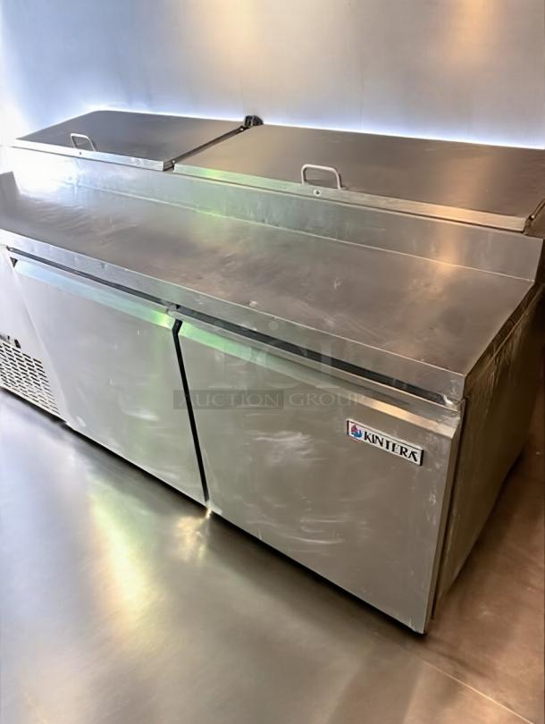 Kintera KRR70X two-door pizza prep refrigerator in outstanding condition, stainless steel, fully tested, 115V.