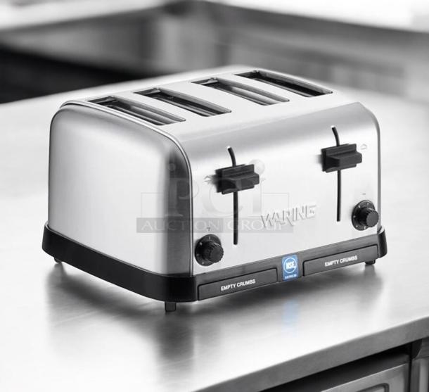 Immaculate Waring WCT708 4-slice commercial toaster, stainless steel, heavy-duty, fully tested, NSF certified.