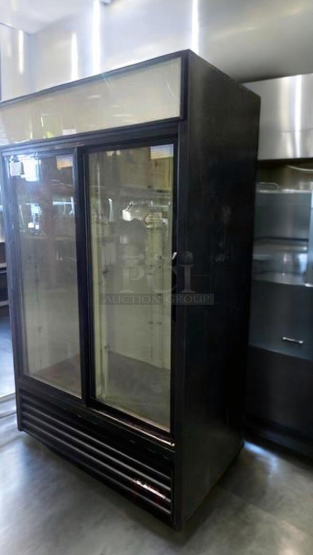 True GDM-45 double glass door merchandiser refrigerator in superb condition, 115V, fully tested, from True Manufacturing.