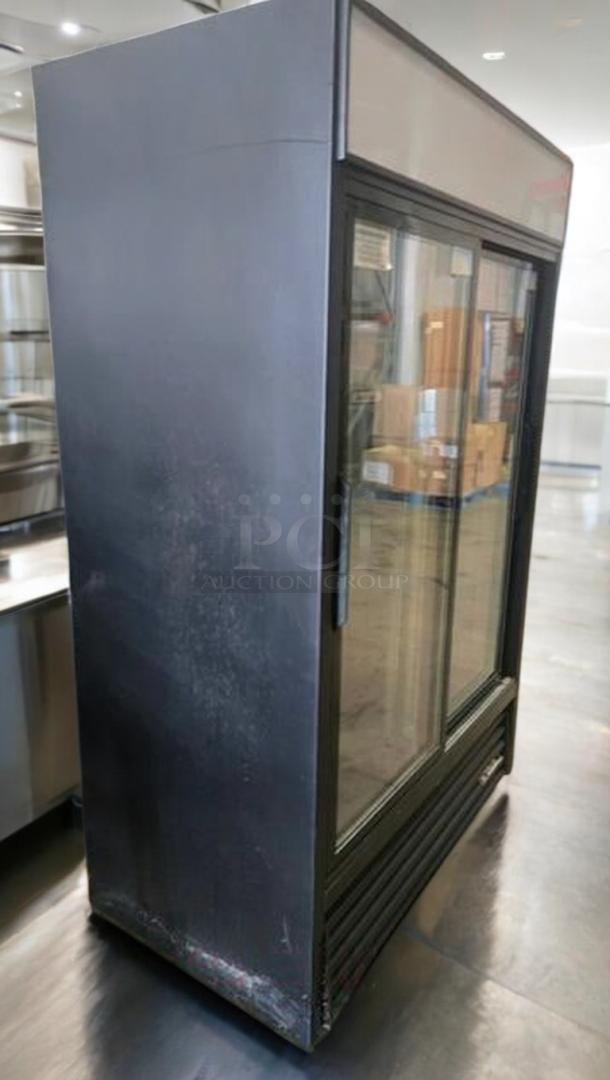 True GDM-45 double glass door merchandiser refrigerator, superb condition, 115V, fully tested, by True Manufacturing.