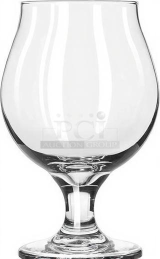 Libbey 3808 Belgian Beer Glass, 16 oz, pristine condition, clear glass goblet, brand new, set of 12 in box.