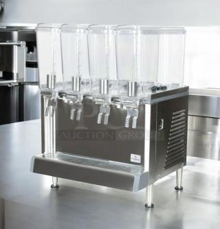 Crathco D45-4 quadruple bowl refrigerated beverage dispenser, excellent condition, 115V, fully tested, four clear bowls.
