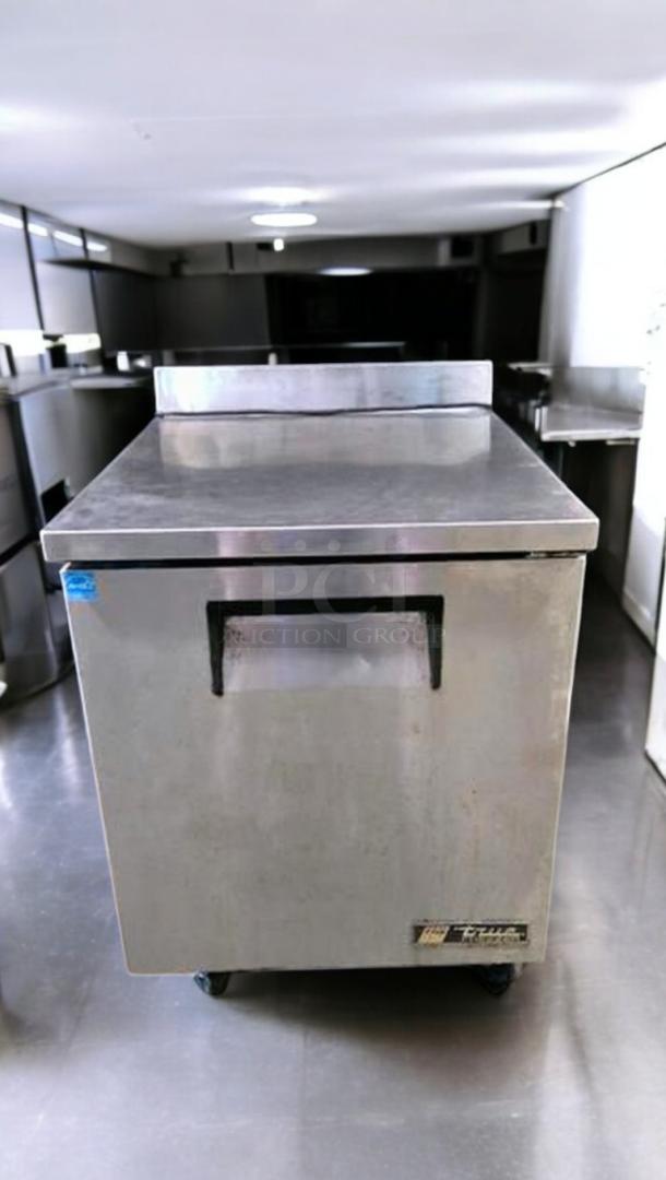 True TWT-27F undercounter freezer, excellent condition, single door, stainless steel, branding visible, 115V, tested.