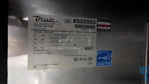 Outstanding condition True TWT-27F undercounter freezer, 115V, fully tested. Label shows specs and Energy Star certification.