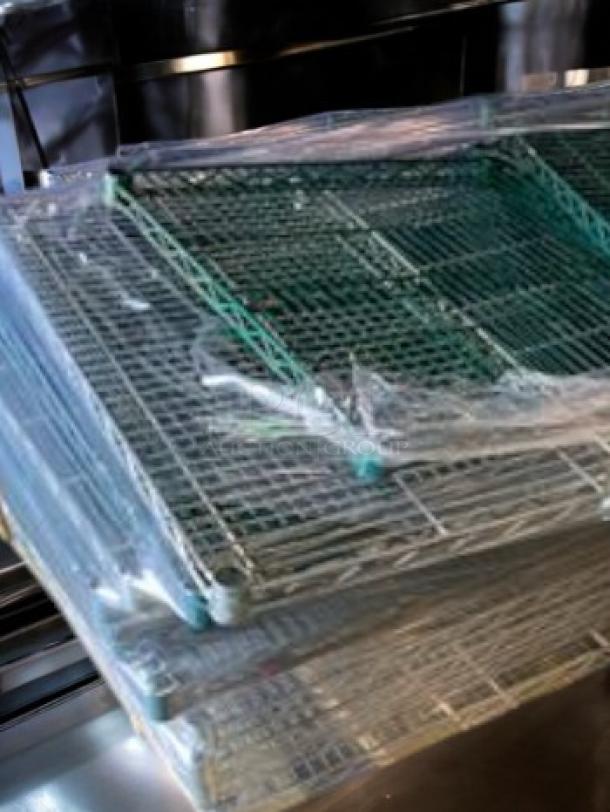 Great Condition Metro Shelving Systems wire shelving lot with three complete chrome sets, poles included, ready for use.