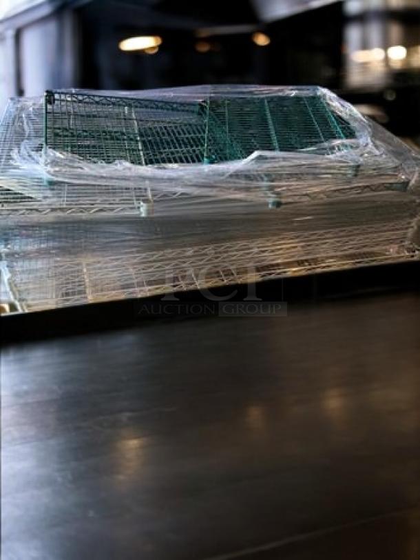 Three sets of Metro Shelving Systems heavy-duty chrome wire shelving, fully assembled, in great condition.