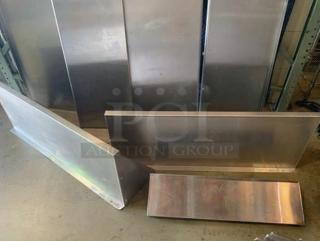 Lot of 7 stainless steel wall shelves with mounting brackets, pristine condition, heavy-duty, ready for installation.