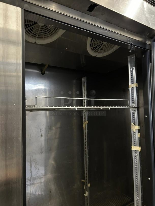 Turbo Air TSR-72SD-N 82" reach-in refrigerator, excellent condition, bottom mounted, solid door, interior view.