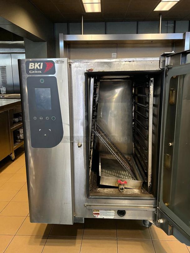 BKI by Giorik ABTE101R Electric Combi Oven, 208V/3PH, stainless steel, tested, fully operational, interior racks visible.