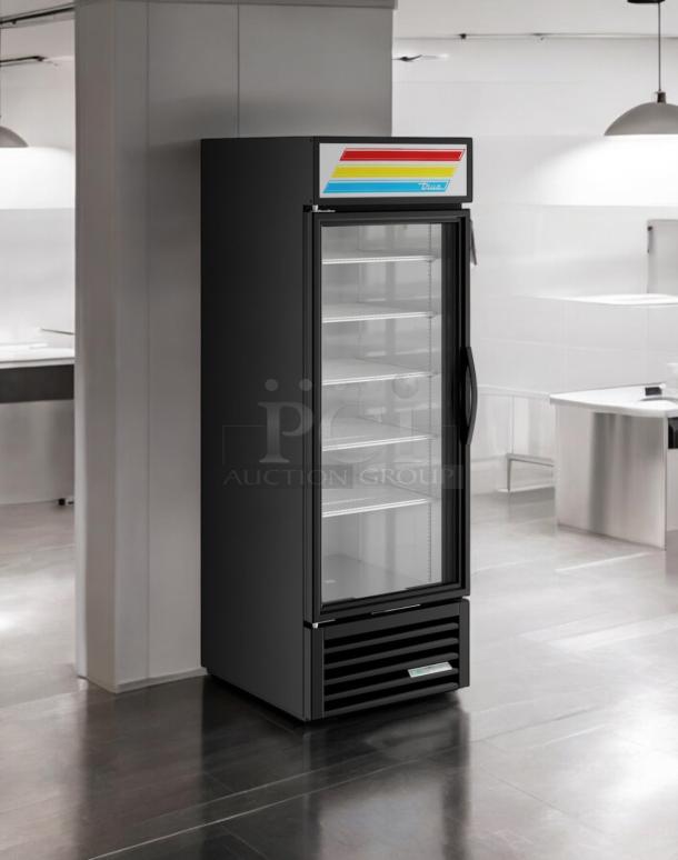 True GDM-23-HC-LD single glass door refrigerator, 23 cu.ft, excellent condition, fully tested, 115V, branded top panel.