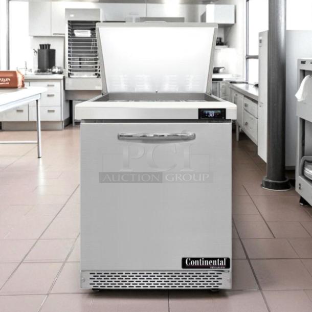 Continental Refrigerator SW27-N-12M-FB prep table, 27", 1 door, front breathing, tested, working, ideal for sandwiches.